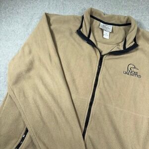 Ducks Unlimited Fleece Full Zip Jacket  Mens XL Tan Embroidered Logo Outdoors